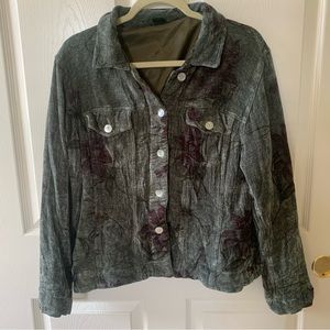 Multiples Dark Green Jacket with Floral Design in Size Medium